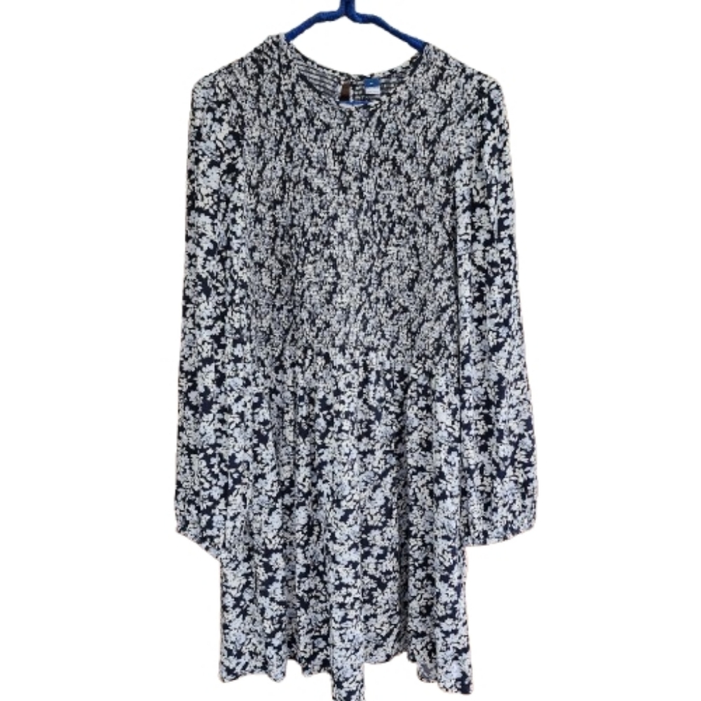 Womens XL Old Navy Blue and White Coquette Floral Balloon Sleeve Dress